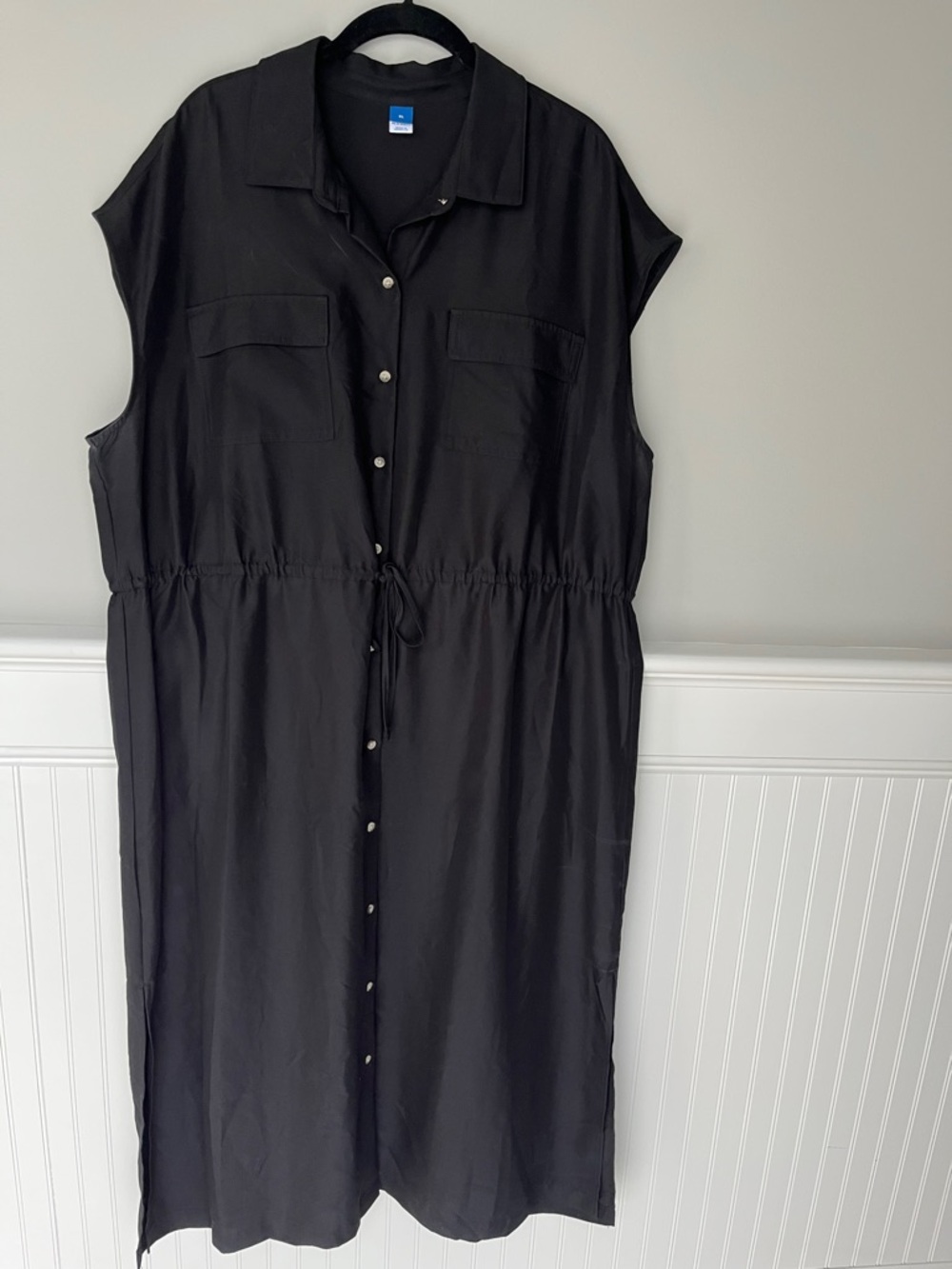 Old Navy Black Utility Midi Shirt Dress XL Minimalist